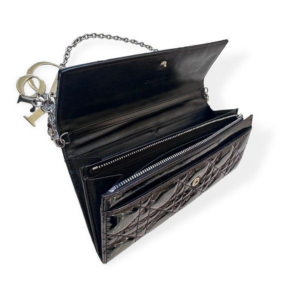 Christian Dior Cannage Paten Leather Wallet on Chain Black - Picture 4 of 14
